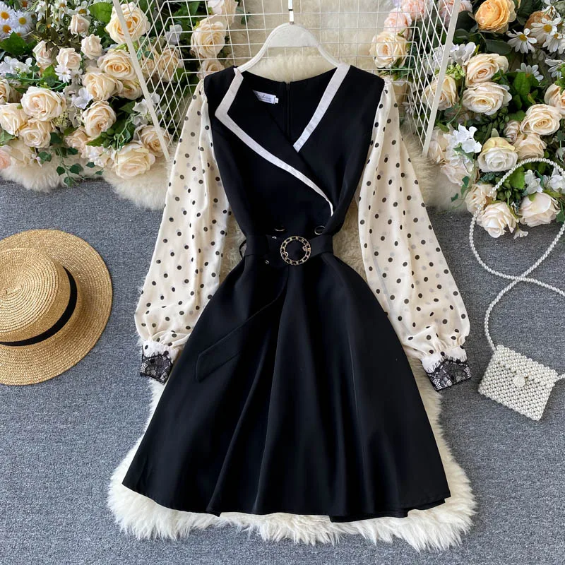 Элегантный блейзер с воротником женское осеннее платье черное Сетчатое