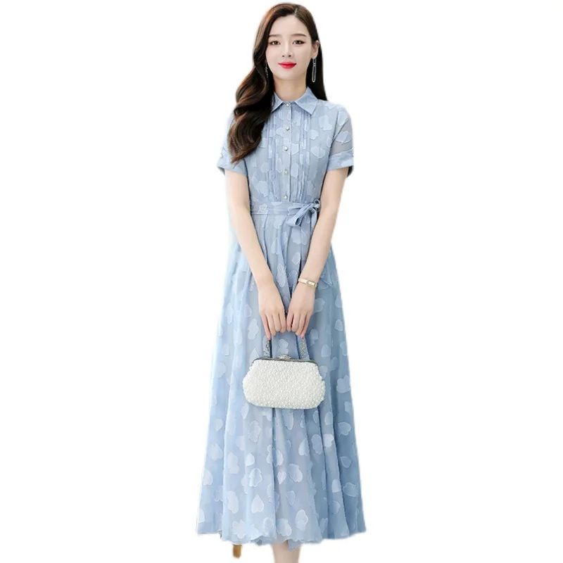 

COIGARSAM 3XL Plus Size Short Sleeve Women Long dress New Spring Summer Chiffon V-Neck Dresses Gray Pink Navy Champagne Black