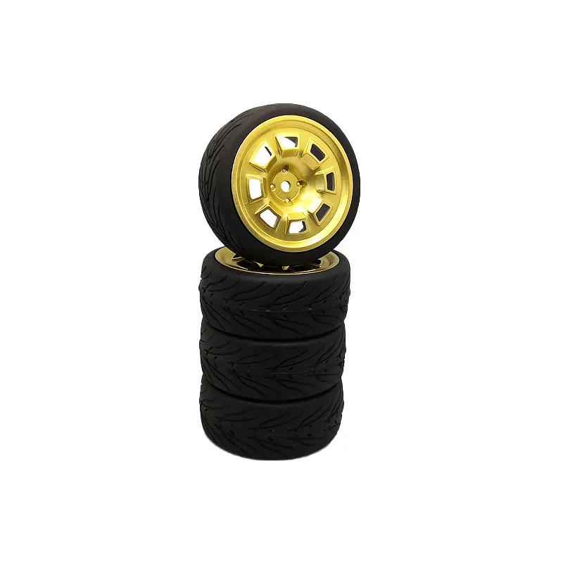 

4pcs 12mm Hex 1/10 Rubber Tire Wheel Set Model FUG + PP133 Fit 1:10 RC On Road Car