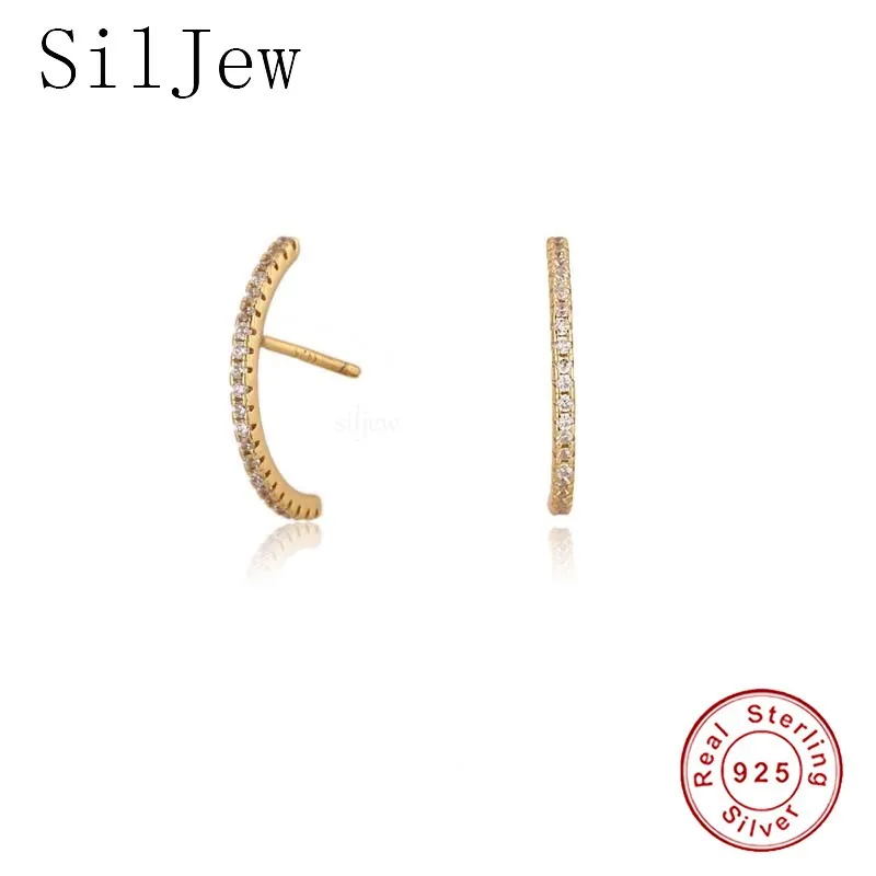 

SilJew 925 стерлингового серебра Золотая линия серьги-гвоздики для женщин модная обувь с украшением в виде кристаллов пирсинг зажимы 2021 в стиле ...