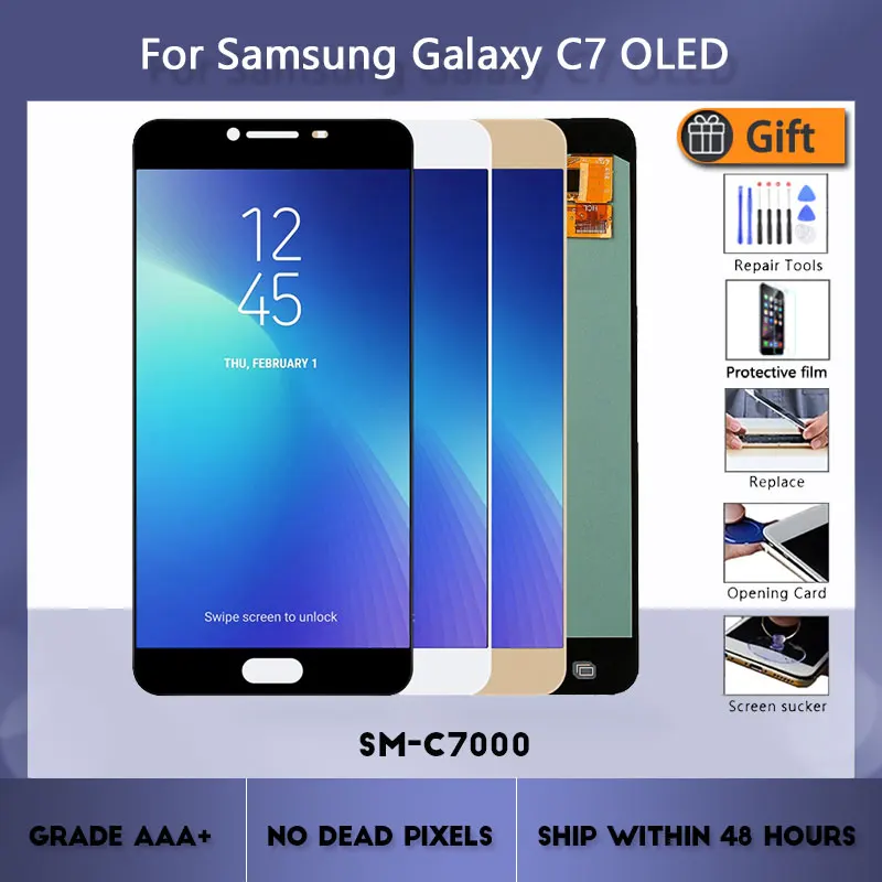 ЖК-дисплей Super AMOLED для Samsung Galaxy C7 C7000 зеркальный сенсорный экран дигитайзер в сборе