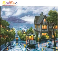 sdoyuno painting by numbers city oil paint night street bus diy modern wall art canvas painting scenery unique gift room decor