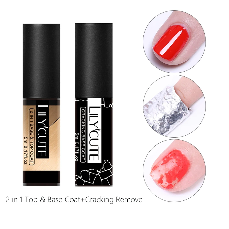 5ml Set 4 LILYCUTE верхнее базовое пальто набор замочить УФ-гель для ногтей 5 мл 7 мл без вытирания растрескивание удаление основы верхнее покрытие лак прозрачный гель - Цвет: 5ml Set 4