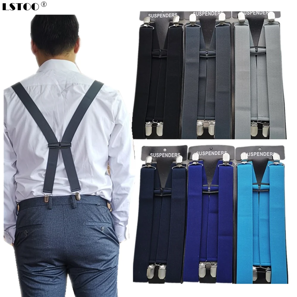 

New Design Solid Color Unisex Adult Suspenders Men 3 Plus Size 4 clips Women Suspender Adjustable Elastic H-Back Kids Braces