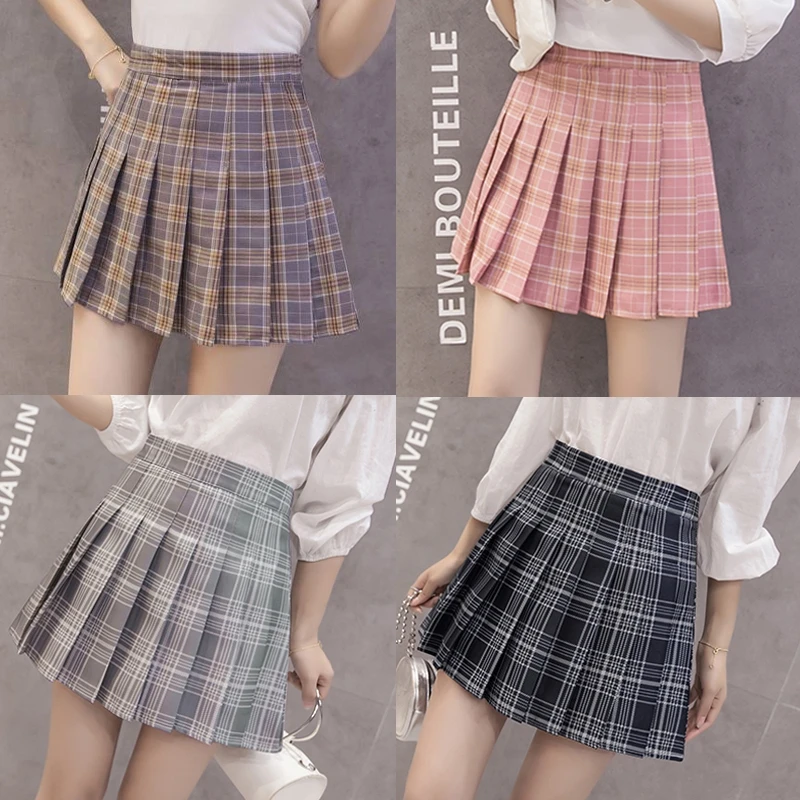 

Fashion 2021 Summer High Waist Women's Skirts A-line Plaid Pleated Skirt Women Cute Sweet Girls Casual Skirt Kawaii Mini Skirts