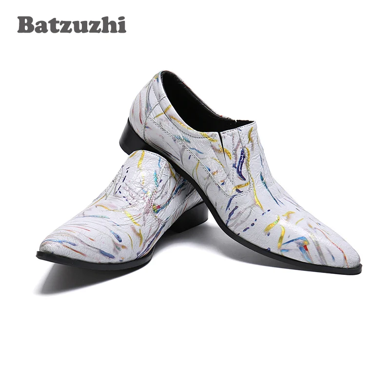 Модные мужские классические туфли Batzuzhi кожаные с острым носком винтажные
