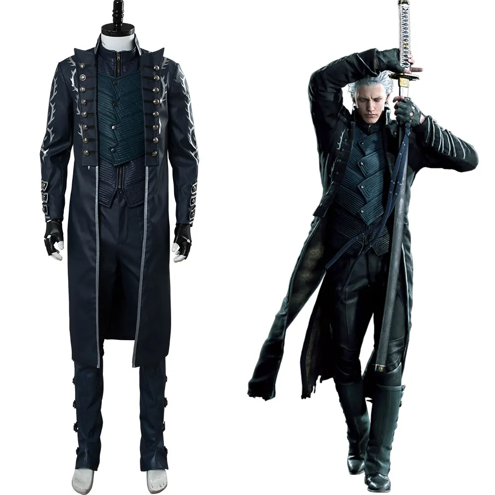Костюм для косплея May Cry 5 DMC вергил костюм взрослых кожаное пальто полный мужчин