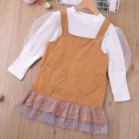 spring autumn korean version pure color pullover suspender skirt two piece suit children clothes kids set girls clothes 1 6 y