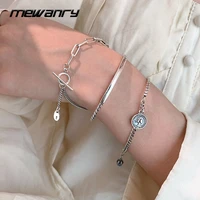 mewanry 925 stamp couples bracelet trend punk vintage creative portrait pendant chain jewelry gift for women wholesale