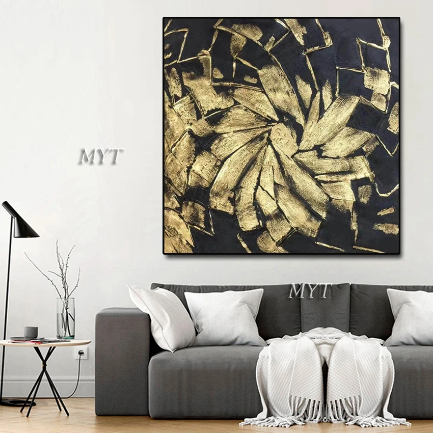 Абстрактная Золотая фольга ручной работы картина маслом холст настенное