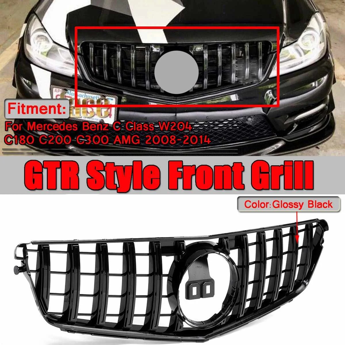 

W204 For GTR Style Black Grille Car Front Bumper Grille Grill For Mercedes For Benz C-Class W204 C180 C200 C300 2008-2014