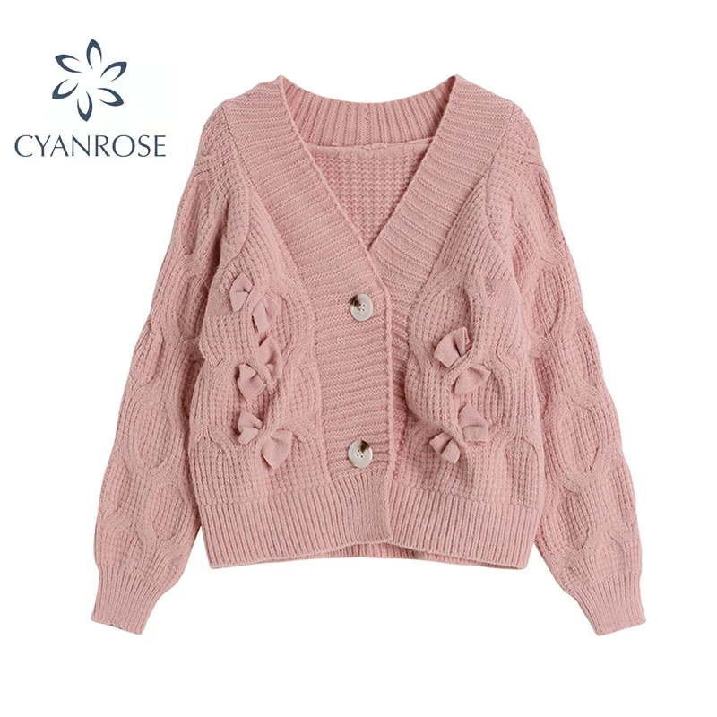 Женский кардиган с бантом трикотажный Повседневный Кардиган длинным рукавом и