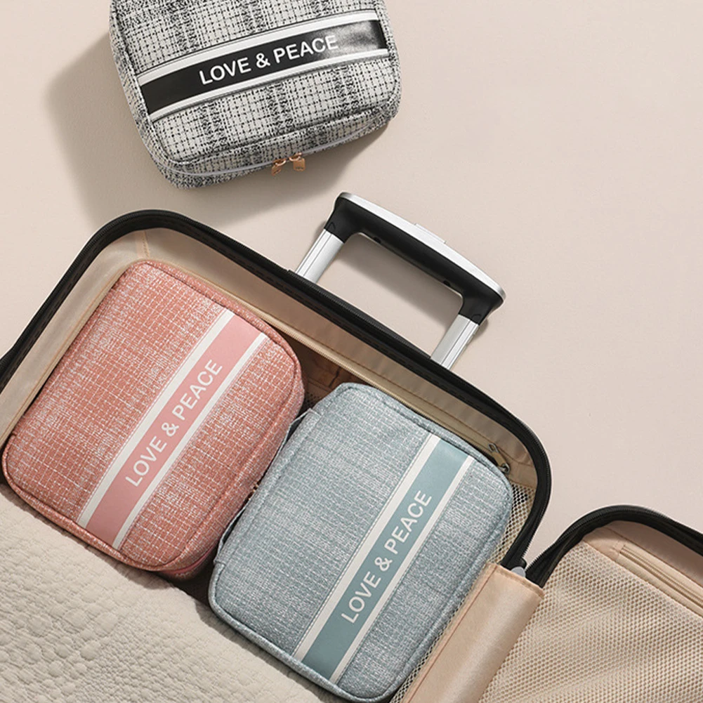 

Portable Makeup Bag Travel Cosmetic Bag Polyester Zippered Makeup Brush Toiletry Bag Multi-function with Handle