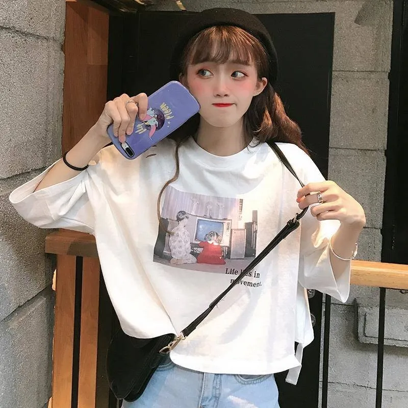 Футболка женская с коротким рукавом универсальная простая трендовая Милая