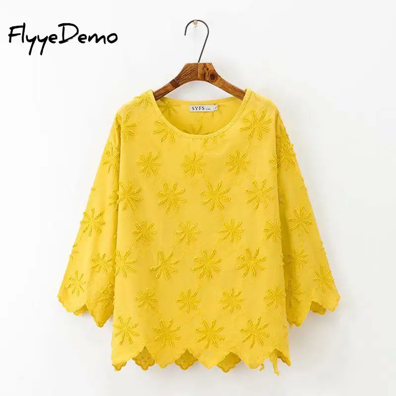 2019 o-образным вырезом элегантная Цветочная вышивка блузка рубашка женские блузы