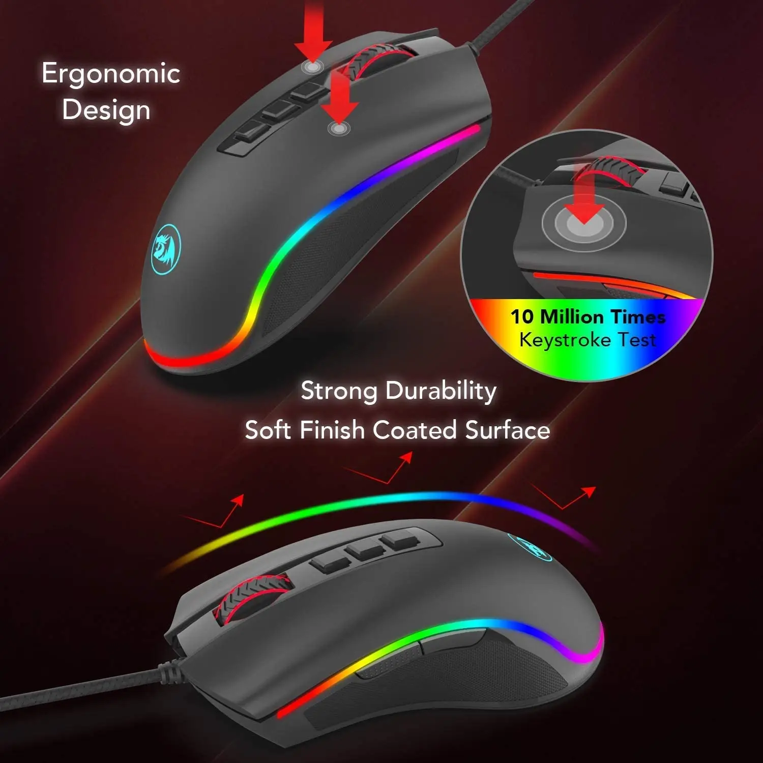 Оригинальная Проводная игровая мышь Redragon M711 Cobra RGB с подсветкой регулируемые DPI