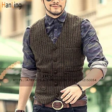 Chalecos de traje con cuello en V para hombre, chaleco Formal de moda, ajustado, de negocios, Steampunk (2)