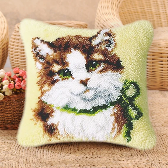Cat And Dog Knooppakket Smyrna Klink Haak Kleed Bloemen Pillow Gift Latch Hook Cross Stitch Pillows Embroidery Packages | Дом и сад