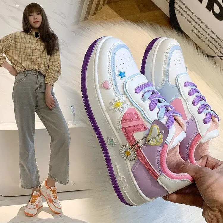 

2021 Spring New Women's Casual Shoes Large Size White Shoes Student Fashion Colorblock Board Shoes Thick Bottom