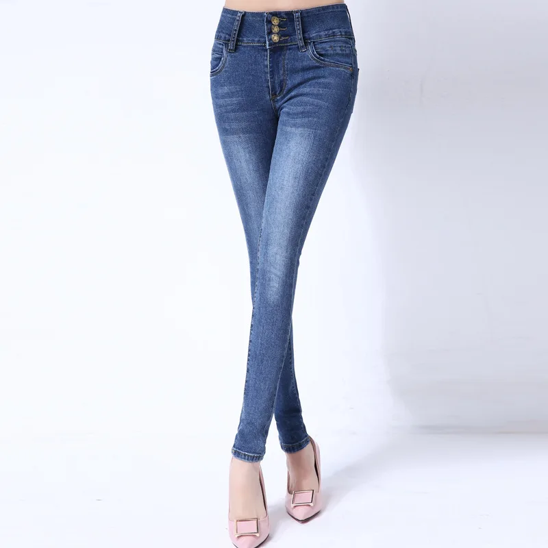 

2021 Plus Size women denim pants high waist slim jeans for lady spring autumn pencil pants female feet high waisted jeans