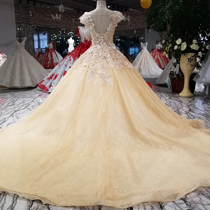 LS31045 3d цветы элегантный желтый вечер платье колпачок рукав v образным вырезом