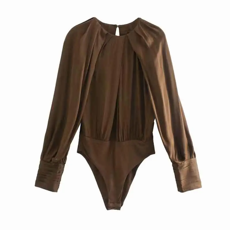 

Spring and autumn women's jumpsuit sexy silk satin texture pleated long-sleeved slim sports suit casual jumpsuit