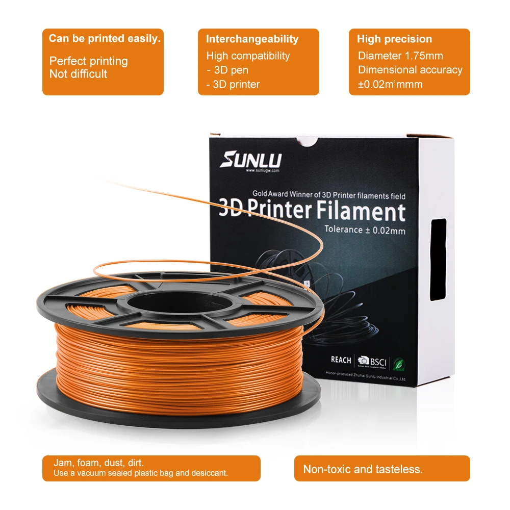 SUNLU PLA/PLA плюс 3D-принтеры нити 1,75 мм 1 кг/2.2lb катушки черный принтер PLA