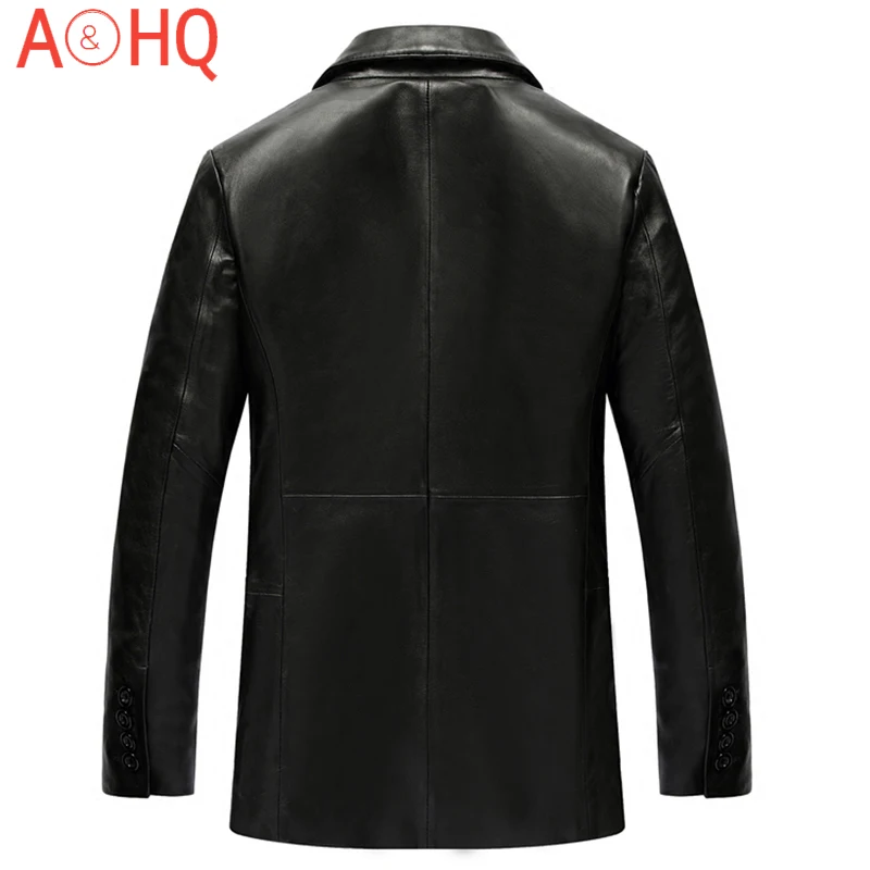 

New Autumn Winter Mens Slim Long Blazer Jacket Genuine Real Leather Sheepskin Suits Jacket Coats Double Button Business Casual