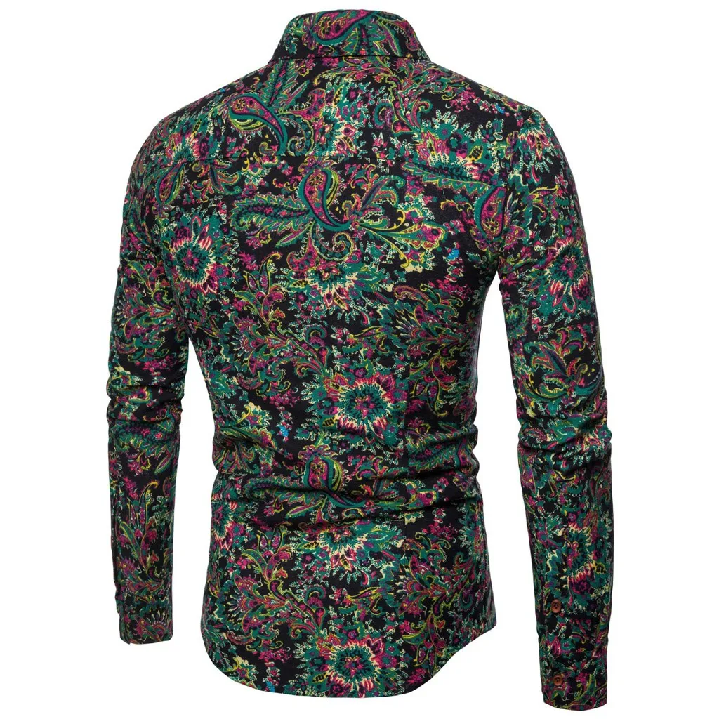Camisa Masculina мужская повседневная рубашка из полиэстера с принтом винтажное
