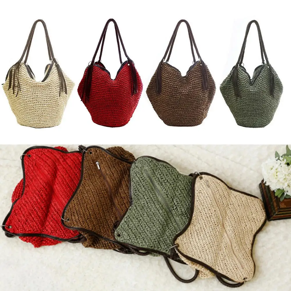 

Bohemian Fringed Woven Bag Shoulder Bag Fashionable Casual Large Capacity Beach Vacation Bucket For Ladies New Arrival Protable