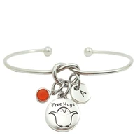 free hugs retro creative initial letter monogram birthstone adjustable bracelet fashion jewelry women gift pendant
