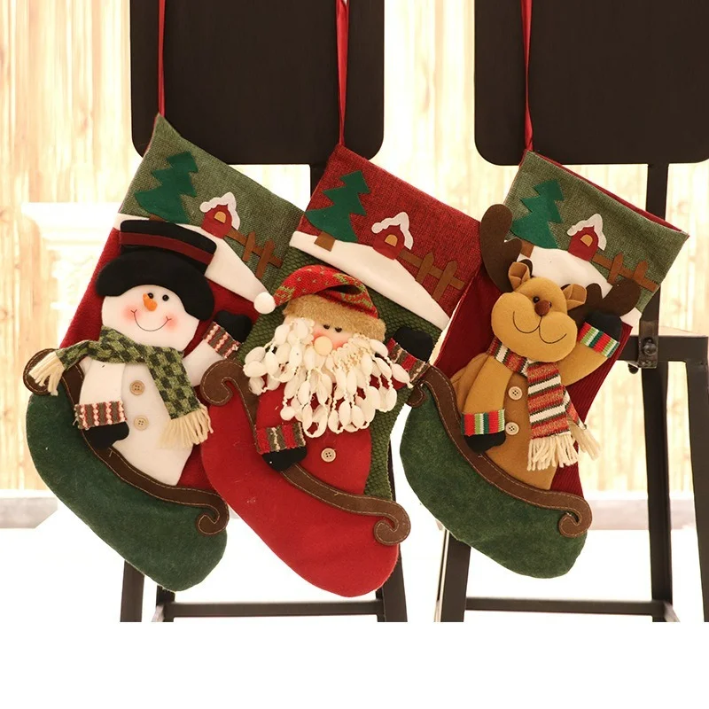 

New Red Christmas Stocking Gift Holder Wishing Bag Christmas Tree Decoration Pendant Santa Snowman Elk Socks Merry Christmas