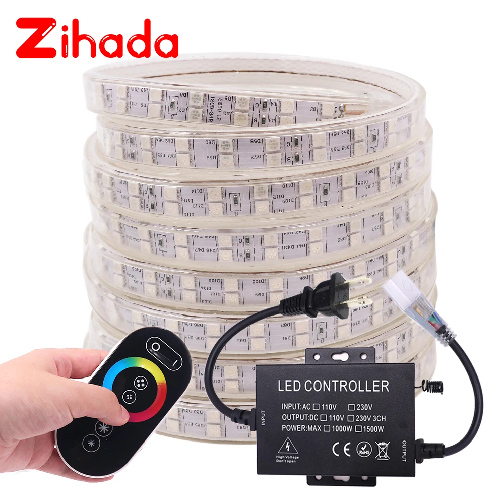 5050 RGB светодиодные полосы света 220 В водонепроницаемый 60 Светодиодный s/m 120
