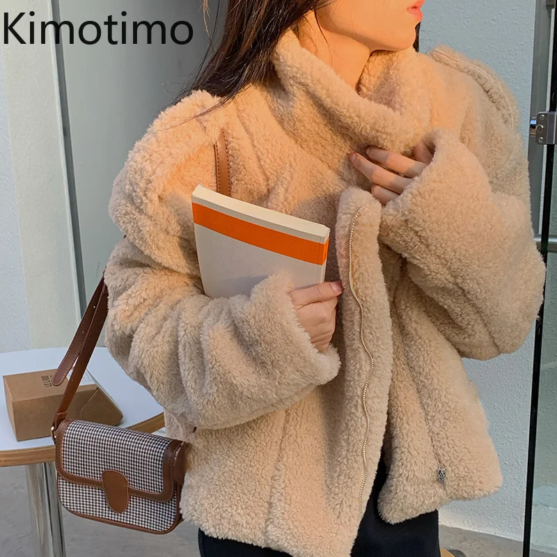 

Пальто Kimotimo женское из овечьей шерсти, Осень-зима 2021, темпераментный кардиган с отложным воротником, Корейская шикарная Свободная куртка с ...