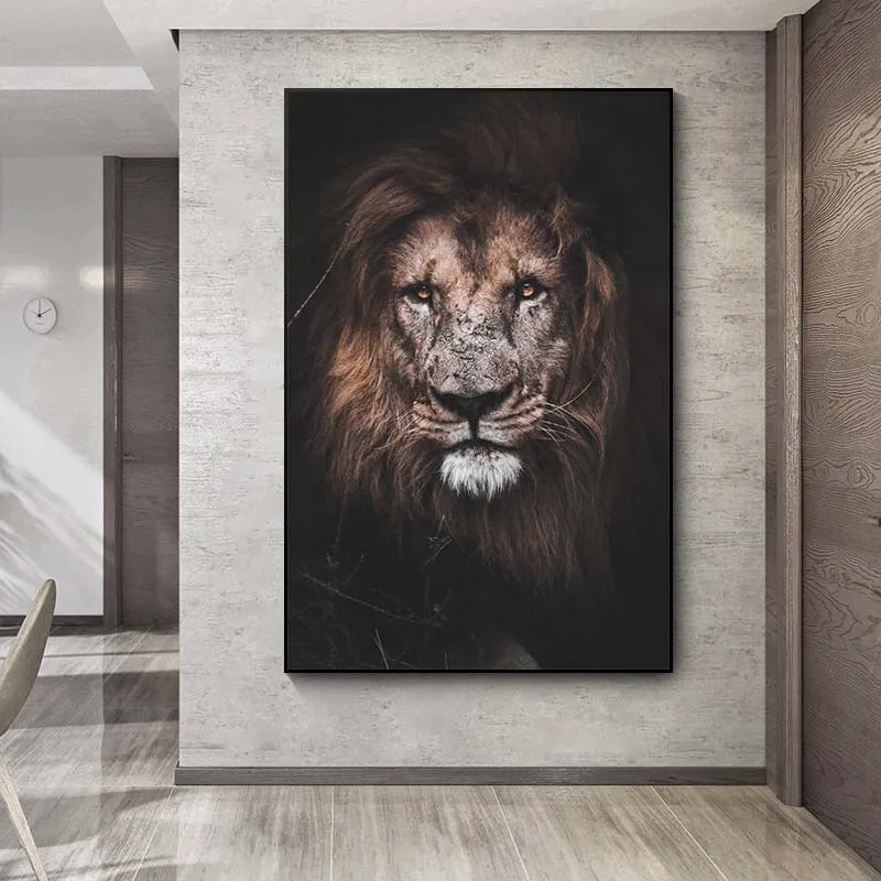 

Large Size African Lion Canvas Paintings on the Wall Art Posters and Prints Modern Lion Head Animals Pictures Home Decoration
