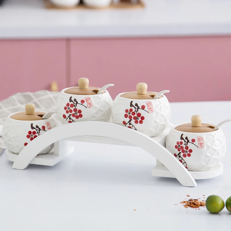 Кухонная стойка для приправ керамический бак с цветком сливы коробка набор