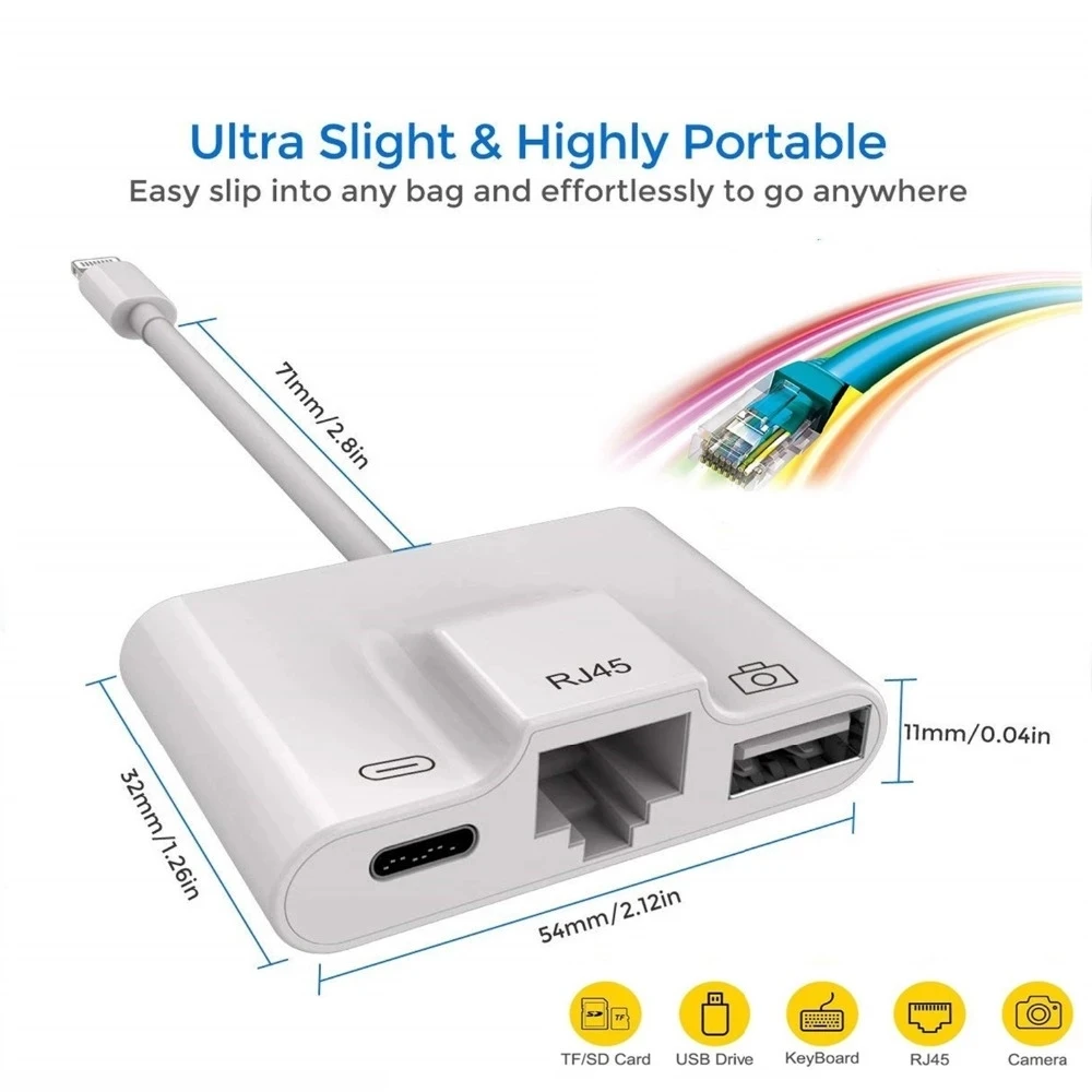 Высокоскоростной адаптер для Lightniing к RJ45 Ethernet LAN проводной Networrk iPhone/iPad с зарядкой и