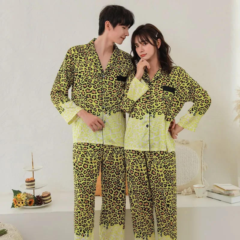 

Pajamas Lovers Ice Silk Korean Gradual Leopard Print Long Sleeve Pants Two Piece Home Suit Two Piece Set Summer