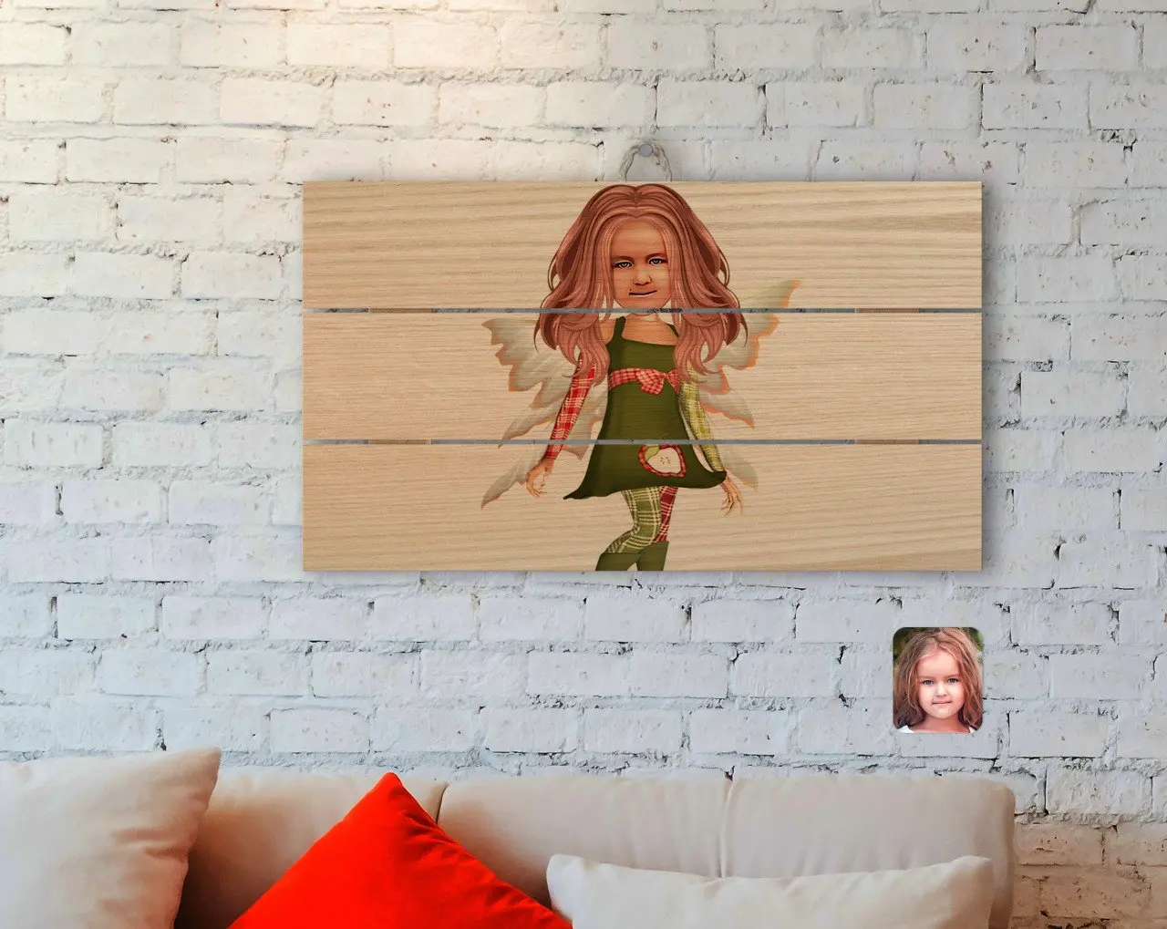 

Personalized Girls Kids Fairy Caricature Of Authentic Wooden Pallet Tablo-1