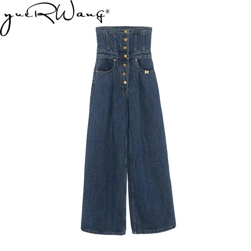 

Женские джинсы YUERWANG, винтажные широкие джинсы с высокой талией, свободные длинные джинсовые брюки, модные женские джинсовые брюки, весна 2022
