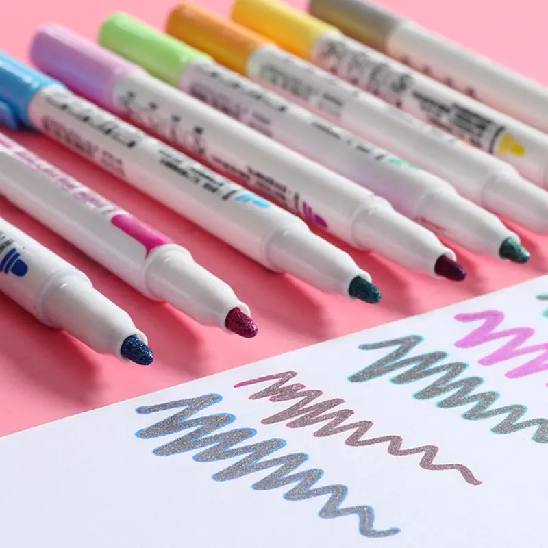 

8 Pcs Colored Double Line Pen Drawing Outline Highlighters Fluorescent Marker U4LD