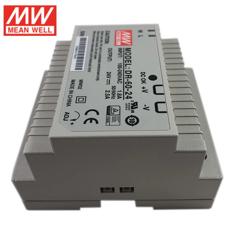 Фото Meanwell DR-60-24 60 Вт 24 в DIN-рейка импульсный источник питания 110 В/220 В переменного тока Meanwell DR-60-24 60 Вт 24 в DIN-рейка импульсный источник питания 110 В/220 В переменного тока