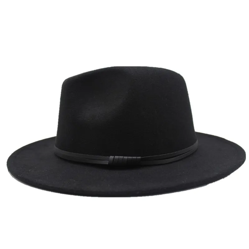 Winte шерсть фетр Джаз Fedoras шапки со шнурками Пряжка декор для женщин унисекс Панама с широкими полями Трилби ковбойская Кепка Панама