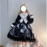 factory original design lolita dark doll gothic style long sleeve dress fairy dress black lolita dress kawaii dress