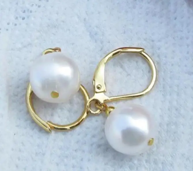 ОГРОМНЫЙ AAA 11 12 мм Южное море белый жемчуг висячие серьги 14 k/20