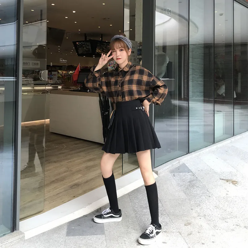 

Skirt Sexy Girl short skirts saia feminina Skirt plus size Autumn Winter High Waist A-line Skirt Mini Skirt Black Pleated