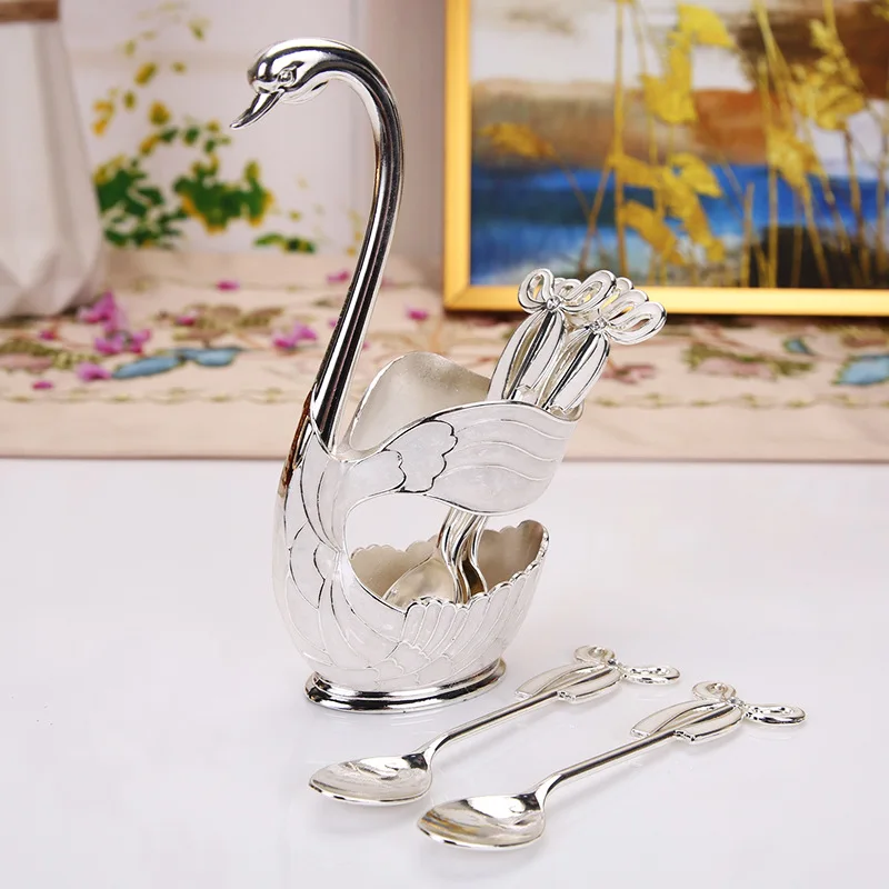 

Tableware Set Cutlery Kit 6* Table Forks & 1* Fork Holder Swan Shape Stainless Steel For Fruit Cake Coffee Tea Kitchen Dining