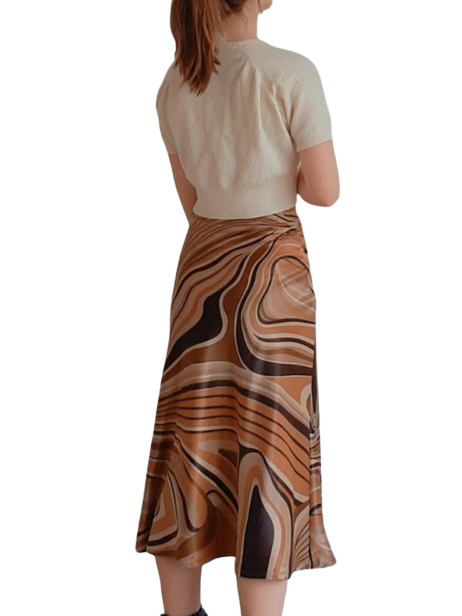 Женская длинная юбка-годе Повседневная Коричневая Праздничная юбка с принтом в