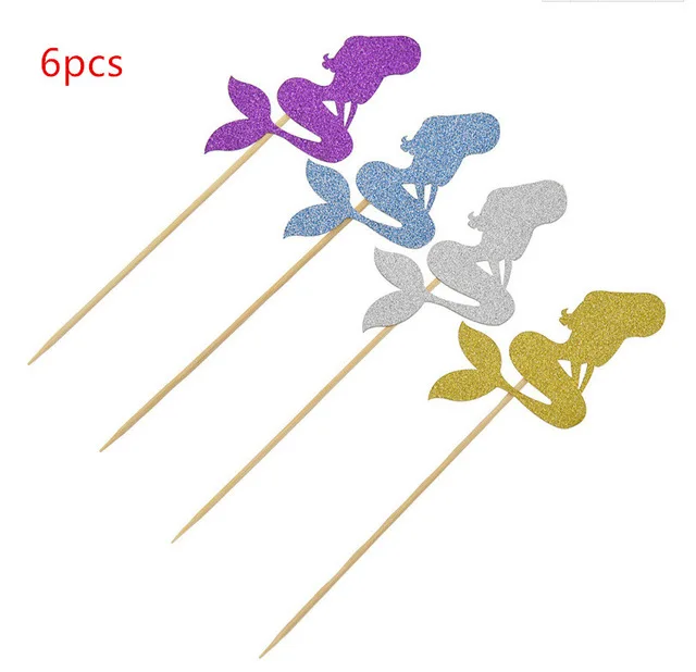 6pcs topper 10 шт. Русалочка бумажная Конфета попкорн Подарочная коробка Висячие десертные сумки подарки для девочек на свадьбу День рождения вечерние украшения Русалочки - Цвет: 6pcs topper
