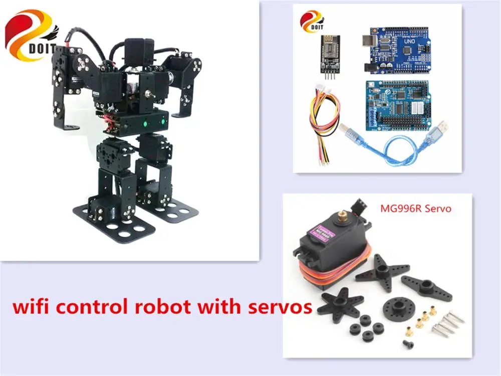 SZDOIT WIFI Control 9DOF Metal Walking/Biped Humanoid Robot Kit RC Smart Robotic Frame with Servos Educational for Arduino | Игрушки и